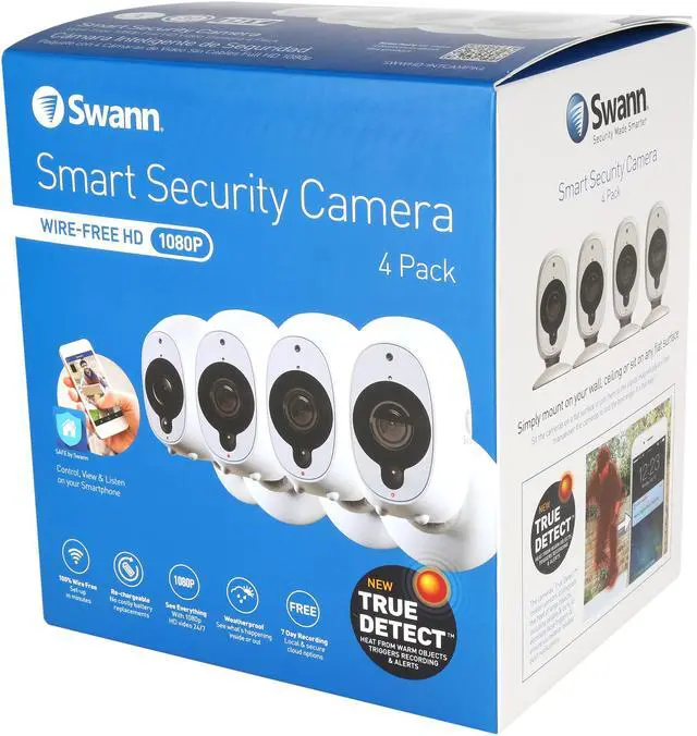 Alt view image 12 of 12 - Swann Smart Security Camera: 1080p Full HD Wireless Security Camera with True Detect PIR Heat / Motion Sensor, Night Vision & Audio, Rechargeable Battery Powered (No Hub Required) Four Pack