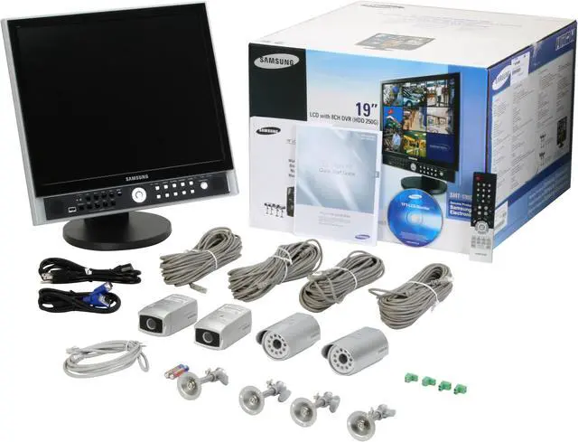 Main image of Samsung 4 Camera+8 Channel 250GB DVR with 19" Screen and Remote Web Access (SMT-190DN)