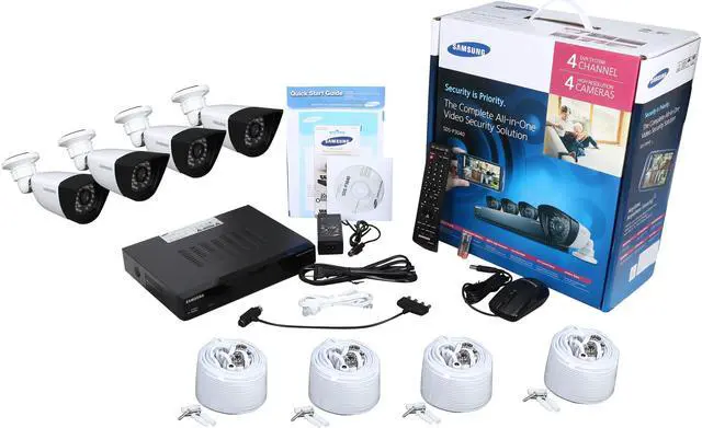 Alt view image 12 of 12 - Samsung SDS-P3040 4 Channel DVR Security System w/ 4 x 600TVL True Day & Night Outdoor Camera