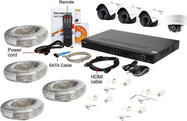Alt view image 10 of 10 - LaView LV-KND988P84D231 IP Security System 4 Cameras 8 Channel NVR, 3 x HD 1080P Bullet and 1 xHD 1080P Wide Angle Dome Day / Night In / Outdoor Cameras (No HDD Included, Sold Separately)