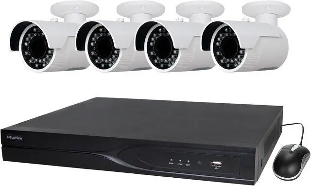Main image of LaView 4MP IP Security System 4 cameras 16 channel NVR with 4K Output H.265 Codec, 4 x Full HD 4MP Bullet Day / Night In / Outdoor Weather Proof Cameras (No HDD Included, Sold Separately)