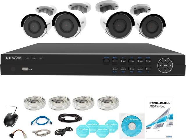 Alt view image 3 of 3 - LaView 4K UltraHD (3840 x 2160P) Full PoE IP Camera Security System, 8-channel H.265 NVR w/ UHD 4K Output, 4 x 4K UltraHD Bullet Full HD In / Outdoor IP Cameras (No HDD Included, Sold Separately)
