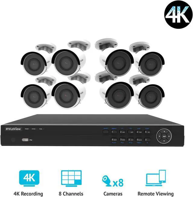 Alt view image 2 of 3 - LaView 4K UltraHD (3840 x 2160P) Full PoE IP Camera Security System, 16-channel H.265 NVR w/ UHD 4K Output, 8 x 4K UltraHD Bullet Full HD In / Outdoor IP Cameras (No HDD Included, Sold Separately)