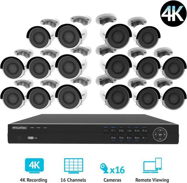 Alt view image 2 of 3 - LaView 4K UltraHD (3840 x 2160P) Full PoE IP Camera Security System, 16-channel H.265 NVR w/ UHD 4K Output, 16 x 4K UltraHD Bullet Full HD In / Outdoor IP Cameras (No HDD Included, Sold Separately)