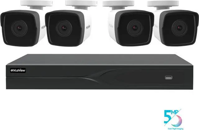 Main image of LaView 5MP Color Night Vision 2560 x 1960 8 Channel Extreme HD DVR Security Camera System with 4 x 5MP Bullet Cameras (No HDD)