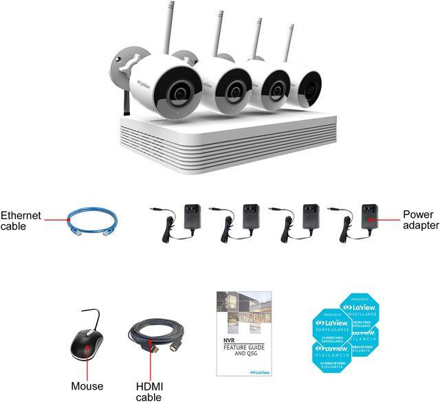 Alt view image 3 of 3 - LaView Wi-Fi Wireless 1080P IP Camera Security System, 4-channel H.265 NVR w/ 1080P Output, 4 x 1080P Bullet Full HD In / Outdoor IP Cameras (No HDD Included, Sold Separately)
