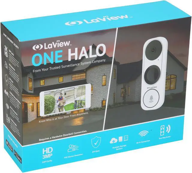 Alt view image 4 of 4 - LaView LV-PDBONLO3R 3MP 2K HD Smart Video IP Doorbell Camera Wi-Fi 5 GHz, 180 Degree Vertical FOV, IP65, Starlight Color Night Vision, PIR Thermal Detection, 8-24V AC