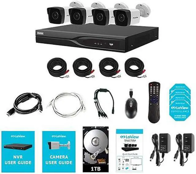 Alt view image 3 of 3 - LaView 8 Channel DVR Security System with 4x Ultra HD 4K 8.3MP IP67 H.265 Color Night Vision Metal Outdoor Bullet Cameras, and Built-in 1TB HDD