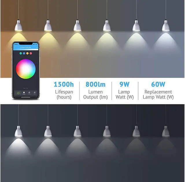 Alt view image 2 of 5 - LaView Smart Light Bulbs, Bluetooth Bulbs, Color-Changing Bulbs, Work with Alexa and Google Assistant, No hub Required, 9w (60w Equivalent), Used for Party Decoration, Smart Home Lighting
