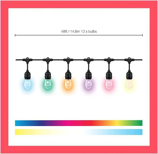 Alt view image 2 of 10 - WiZ Connected 48ft/15M Outdoor WiFi Color String Lights, 16 Million Colors, Adapter Included, Smart Control with Wiz App, Compatible with Alexa, Google Assistant, and Siri Shortcuts, No Hub Required