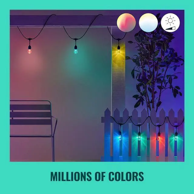 Alt view image 7 of 10 - WiZ Connected 48ft/15M Outdoor WiFi Color String Lights, 16 Million Colors, Adapter Included, Smart Control with Wiz App, Compatible with Alexa, Google Assistant, and Siri Shortcuts, No Hub Required