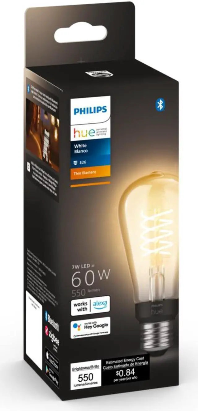 Alt view image 4 of 8 - Philips Hue 571125 Dimmable Warm White Vintage Smart ST19 Edison Bulb