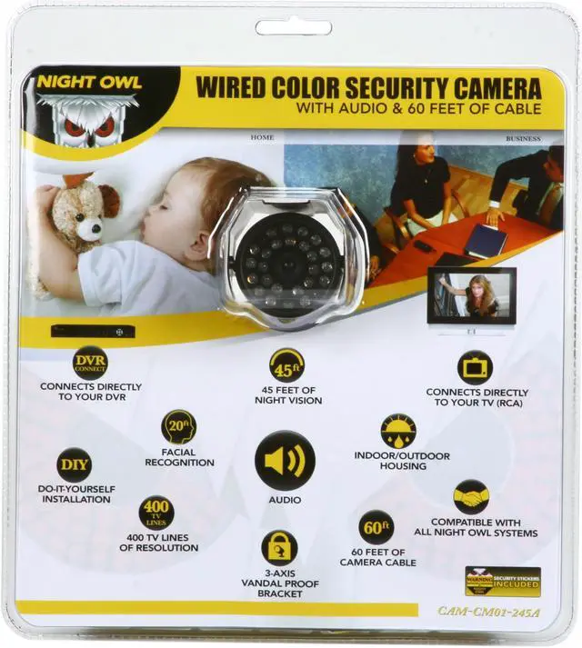 Alt view image 7 of 7 - Night Owl CAM-CM01-245A 400 TV Lines MAX Resolution Audio Enabled Wired Color Camera with Vandal Proof Bracket and 60ft of Cable