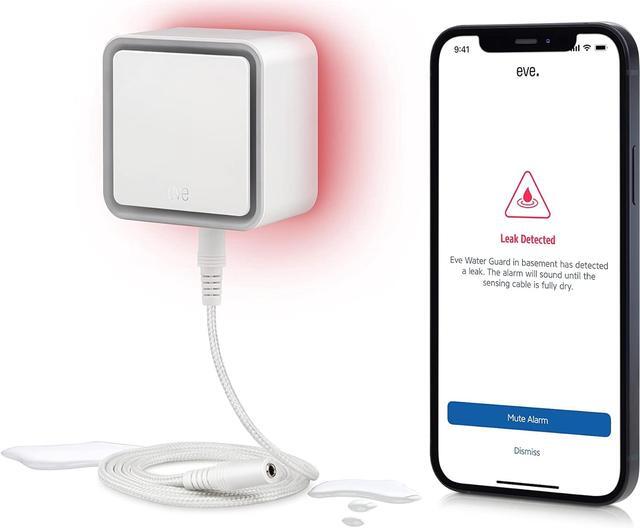 Main image of Eve Water Guard - Smart Home Water Leak Detector, 6.5 ft Sensing Cable, 100 dB Siren, (Apple HomeKit), App Notifications, Bluetooth, Thread