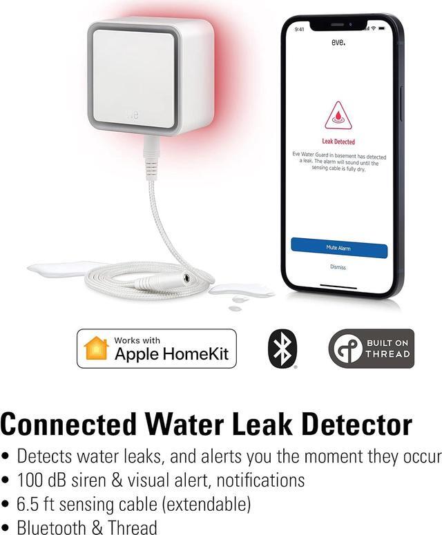 Alt view image 2 of 7 - Eve Water Guard - Smart Home Water Leak Detector, 6.5 ft Sensing Cable, 100 dB Siren, (Apple HomeKit), App Notifications, Bluetooth, Thread