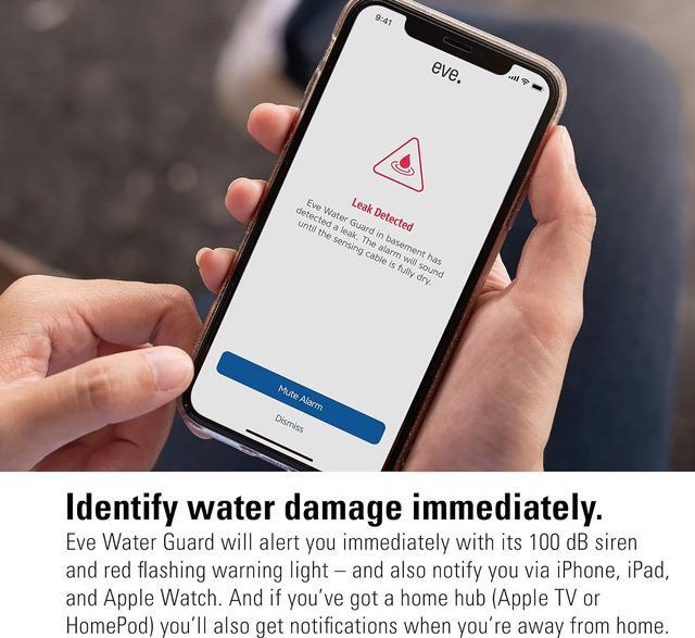 Alt view image 5 of 7 - Eve Water Guard - Smart Home Water Leak Detector, 6.5 ft Sensing Cable, 100 dB Siren, (Apple HomeKit), App Notifications, Bluetooth, Thread