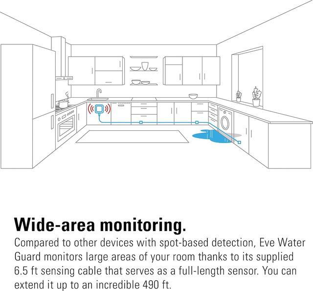 Alt view image 7 of 7 - Eve Water Guard - Smart Home Water Leak Detector, 6.5 ft Sensing Cable, 100 dB Siren, (Apple HomeKit), App Notifications, Bluetooth, Thread