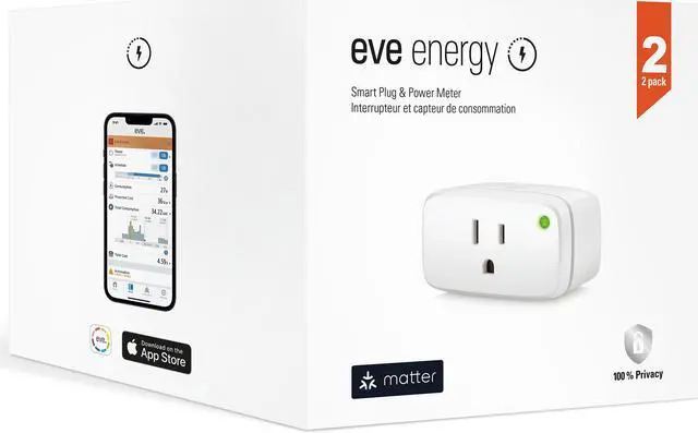 Alt view image 4 of 8 - Eve Energy (Matter) 2 Pack - Smart plug, app and voice control, no bridge, Thread, 100% privacy