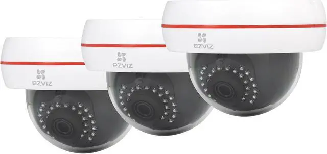 Main image of EZVIZ Husky HD 1080p Outdoor Wi-Fi or PoE Video Security Dome Camera, 16 GB MicroSD, Works with Alexa using IFTTT (3 Pack)