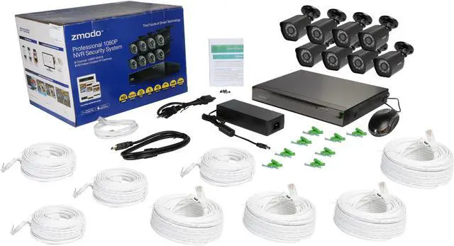 Alt view image 10 of 10 - Zmodo 8 Channel NVR with 2TB HDD 8 Full HD 1080p sPoE IP Security Camera System