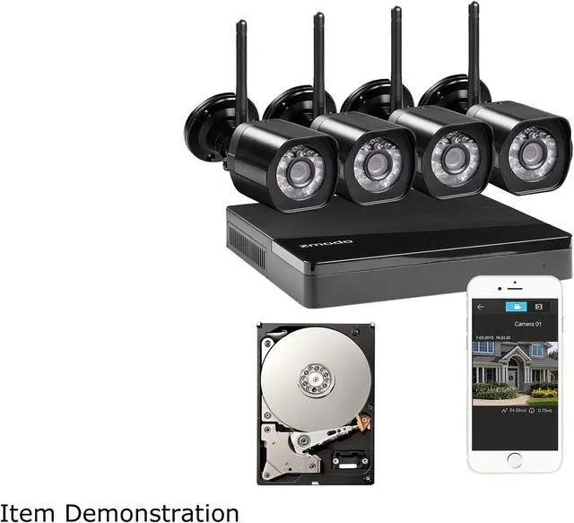 Alt view image 2 of 4 - Zmodo HD Wireless Surveillance System 4 Channel NVR with 1TB HDD 4 HD 720p Outdoor Home Security Cameras