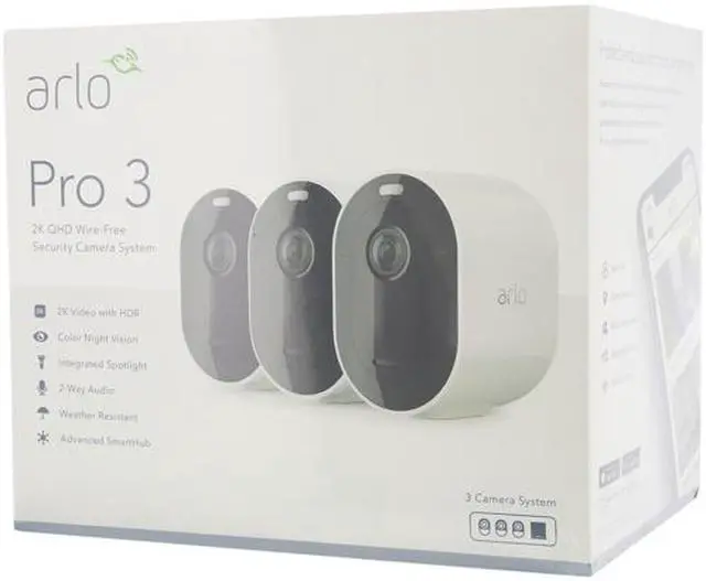 Alt view image 8 of 8 - Arlo Pro 3 - Wire-Free Security 3 Camera System, 2K Resolution with HDR, 160° View, Indoor/Outdoor, Color Night Vision, Spotlight, 2-Way Audio, Rechargeable Battery, Siren (VMS4340P)