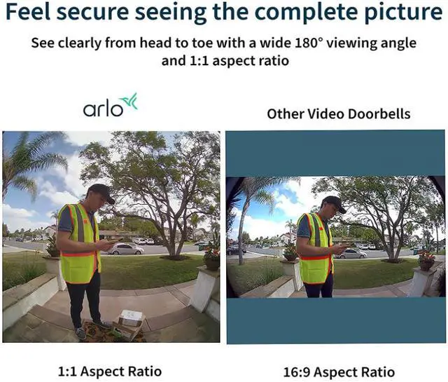 Alt view image 3 of 6 - Arlo Essential Wire-Free Video Doorbell - HD Video, 180° View, Night Vision, 2 Way Audio, Direct to Wi-Fi No Hub Needed, Wire Free or Wired, White - AVD2001