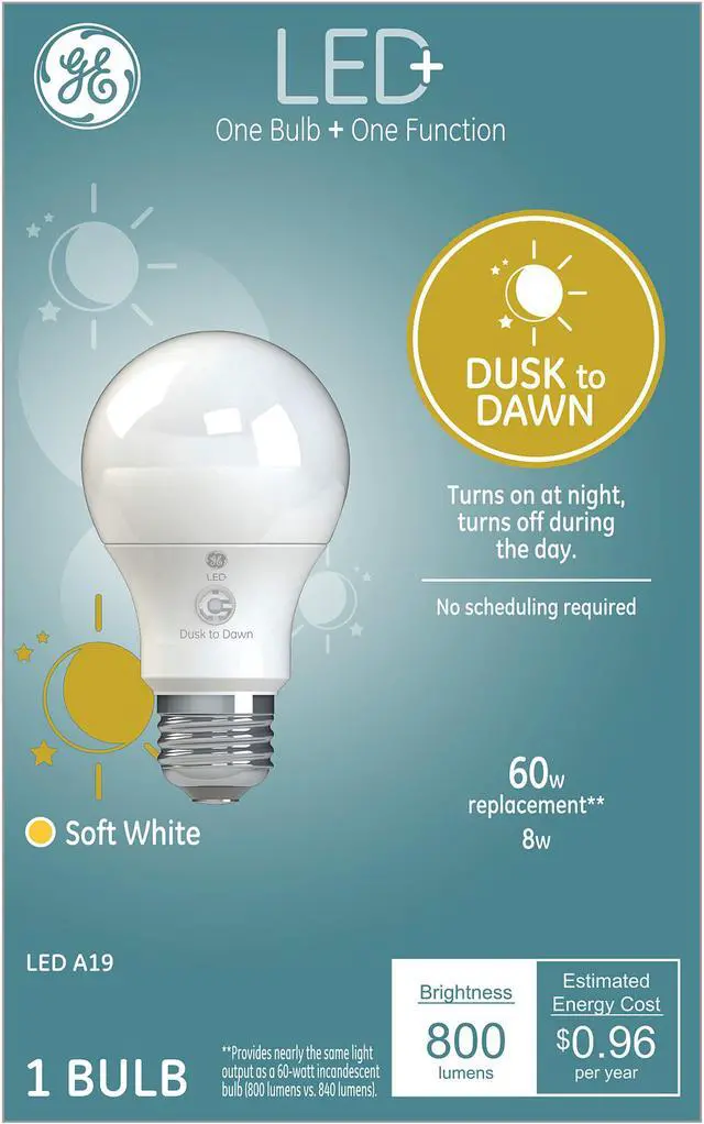 Main image of GE LED+ Dusk to Dawn Soft White 60W Replacement LED Light Bulb General Purpose A19