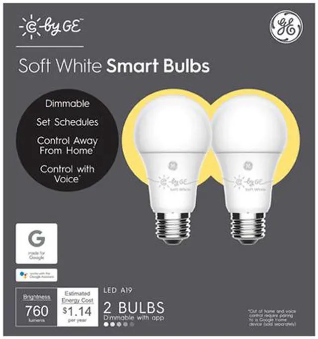 Main image of C by GE A19 Bluetooth Smart LED Bulb with Google Assistant/Alexa/HomeKit (2 Pack Set), White Only 93096312