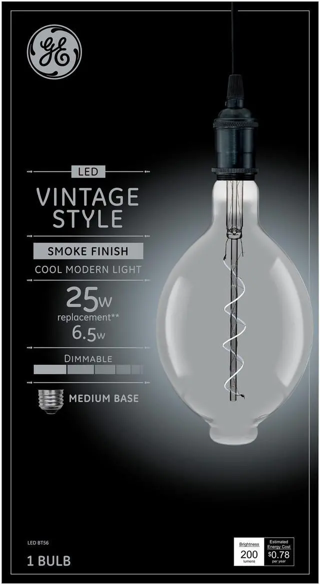 Alt view image 2 of 3 - GE Lighting 93100099 GE Large Vintage Style Spiral Filament 25-Watt Replacement Smoke Finish BT56 Decorative LED