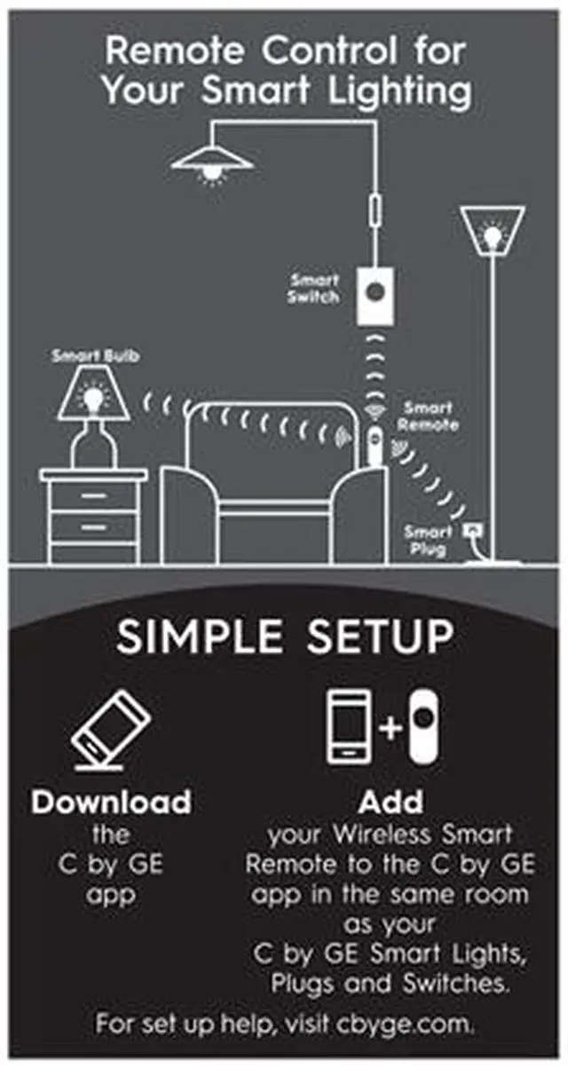 Alt view image 5 of 5 - C by GE Wire-Free Smart Dimmer Remote + Color Control, 1 Pack White - Bluetooth, Battery Powered, Magnetic