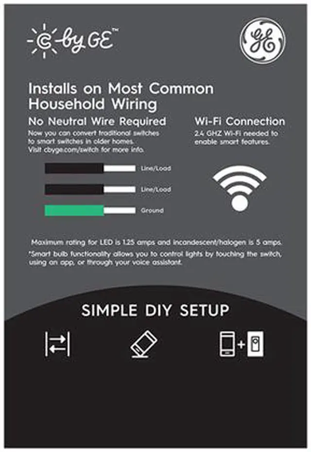 Alt view image 4 of 4 - C by GE On/Off 3-Wire Smart Switch Button Style, 1 Pack White - Wi-Fi, Works with Alexa and Google Assistant Without a Hub, No Neutral Wire Required, Single-Pole/3-Way Replacement