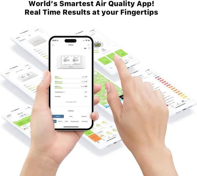 Alt view image 7 of 8 - IQAir [AirVisual Pro Air Quality Monitor] Indoor Air Quality [PM2.5, CO2, AQI, Temperature, Humidity] Real-Time Air Quality & Forecasting, Historic Data, IFTTT