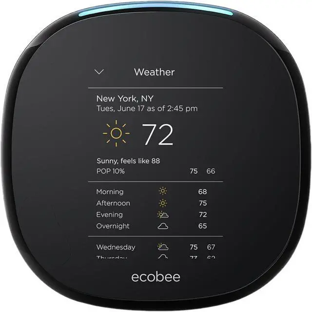 Alt view image 3 of 8 - Ecobee4 Wi-Fi Thermostat w/ Room Sensor and Built-In Alexa Voice Service (EB-STATE4-01)