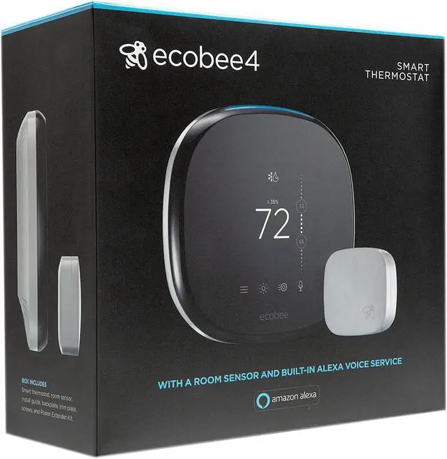 Alt view image 8 of 8 - Ecobee4 Wi-Fi Thermostat w/ Room Sensor and Built-In Alexa Voice Service (EB-STATE4-01)
