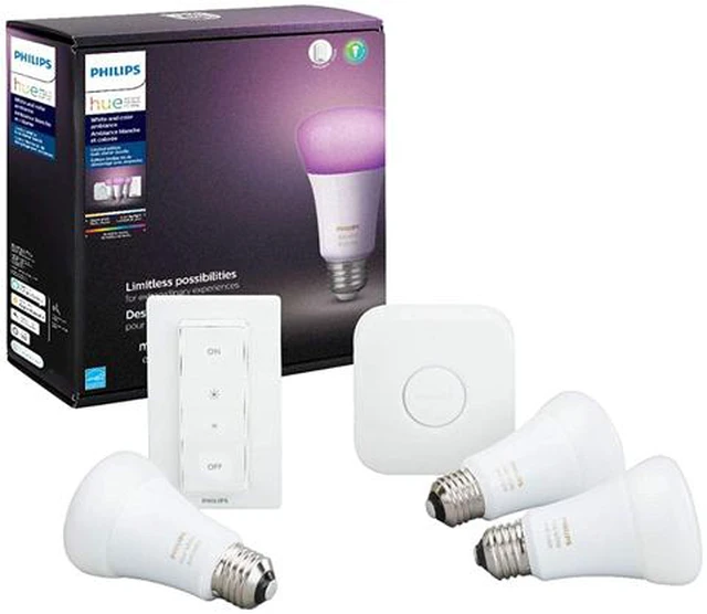 Alt view image 13 of 15 - Philips Hue PHI-541789 White & Color Ambiance LED Starter Kit (3-Pack) - Multicolor with Bridge and Dimmer