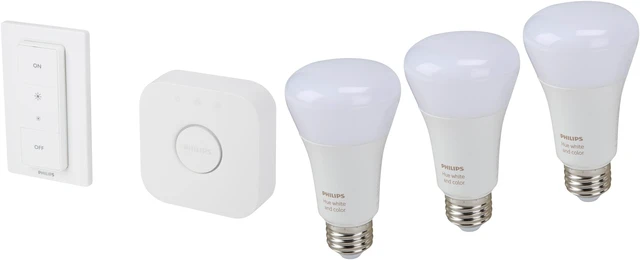 Alt view image 2 of 15 - Philips Hue PHI-541789 White & Color Ambiance LED Starter Kit (3-Pack) - Multicolor with Bridge and Dimmer