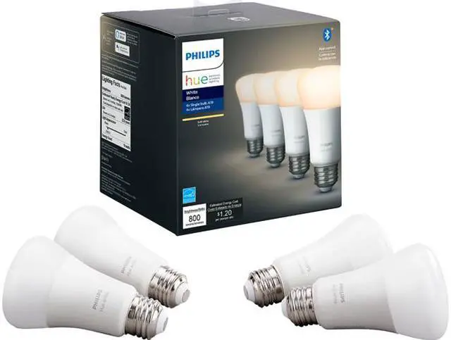 Main image of Philips Hue A19 - E26 smart bulb - 60 W, White (4-pack)