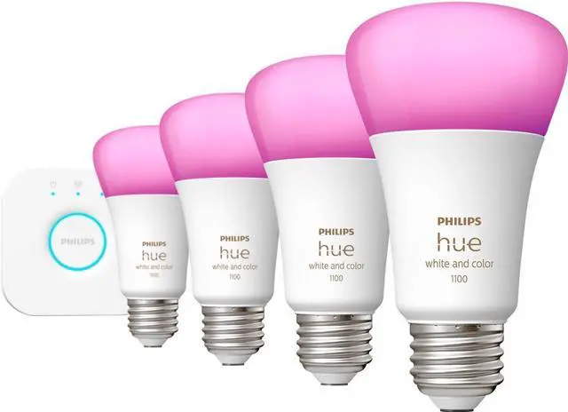 Alt view image 2 of 6 - Philips Hue A19 LED Color Smart Bulb Starter Kit (75W 2021 Version), Compatible with Alexa, Apple HomeKit & Google Assistant, White and Color Ambiance (16 Million Colors), 4 Bulbs