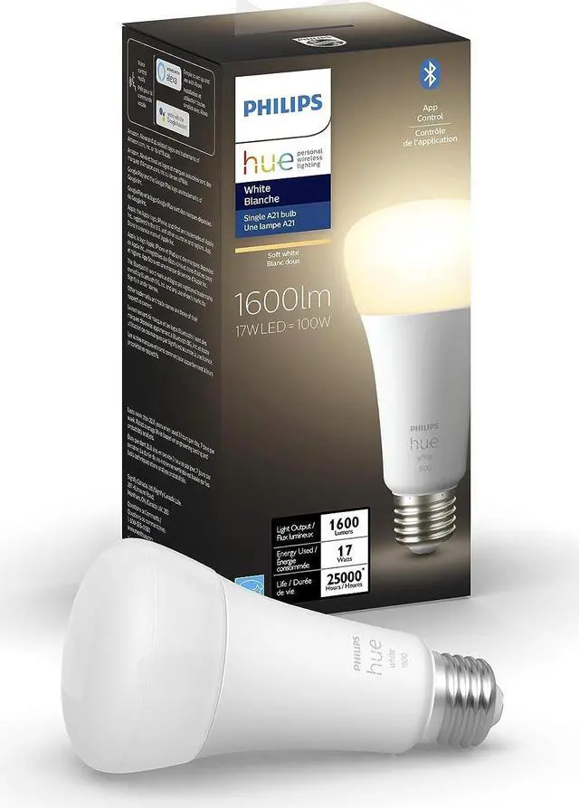 Alt view image 3 of 12 - Philips Hue White E26 High Lumen Smart Bulb, 1600 Lumens, Bluetooth & Zigbee Compatible (Hue Hub Optional), Works with Alexa & Google Assistant, 1 Bulb