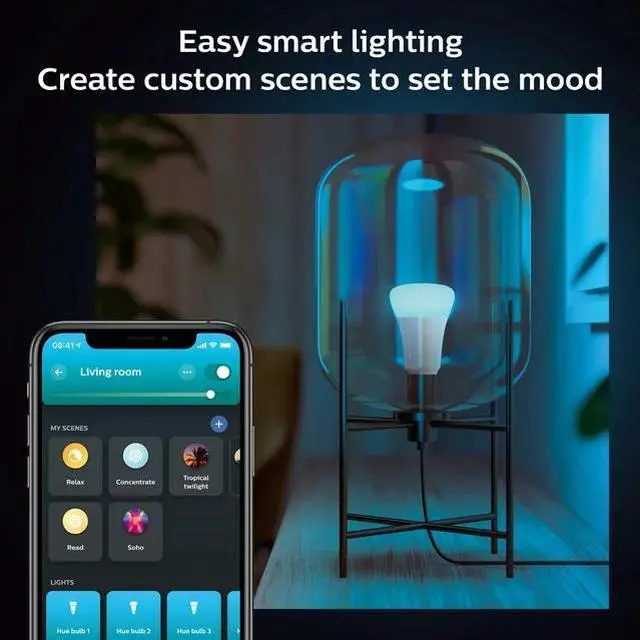 Alt view image 8 of 10 - Philips Hue A19 LED Smart Light Bulb - White and Color Ambiance - 60W Indoor Light Bulb - Control with Hue App - Works with Alexa, Google Assistant and Apple Homekit - 3 Pack