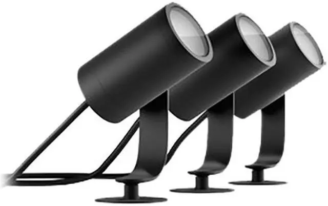 Alt view image 2 of 8 - Philips Hue Lily White & Color Outdoor Spot Light Base kit, 3 Spot Lights with Power Supply + Mount, Black (New) & Outdoor Low Voltage Extension Cable for Calla, Econic and Lily Outdoor Lights, 16ft