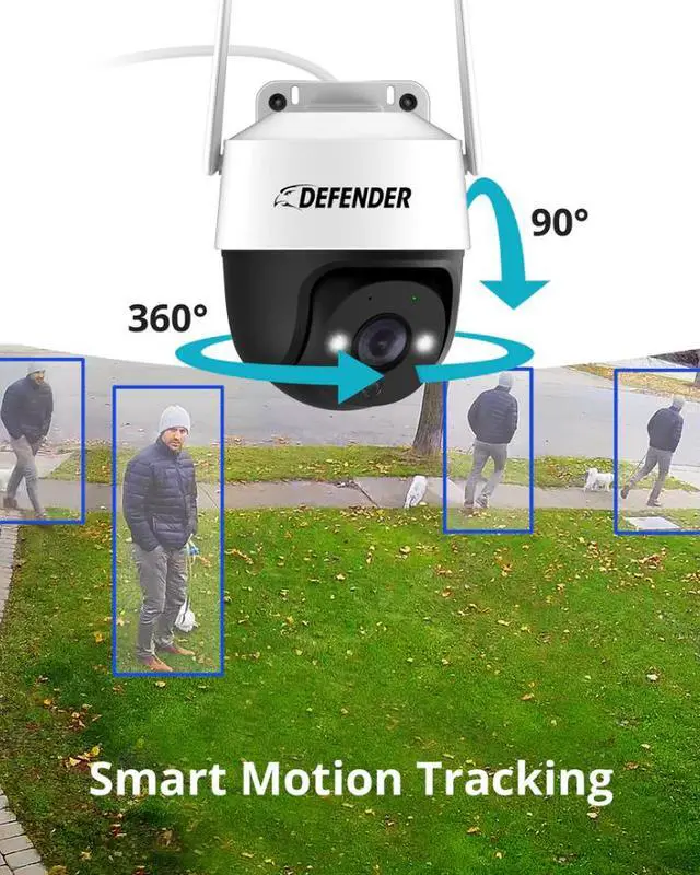 Alt view image 3 of 10 - Defender  Guard Pro PTZ 2K QHD WiFi Plug-In Power Security Camera, Motion Tracking, Color Night Vision, Human Detection, Audio, 2-way Talk (3-Pack)