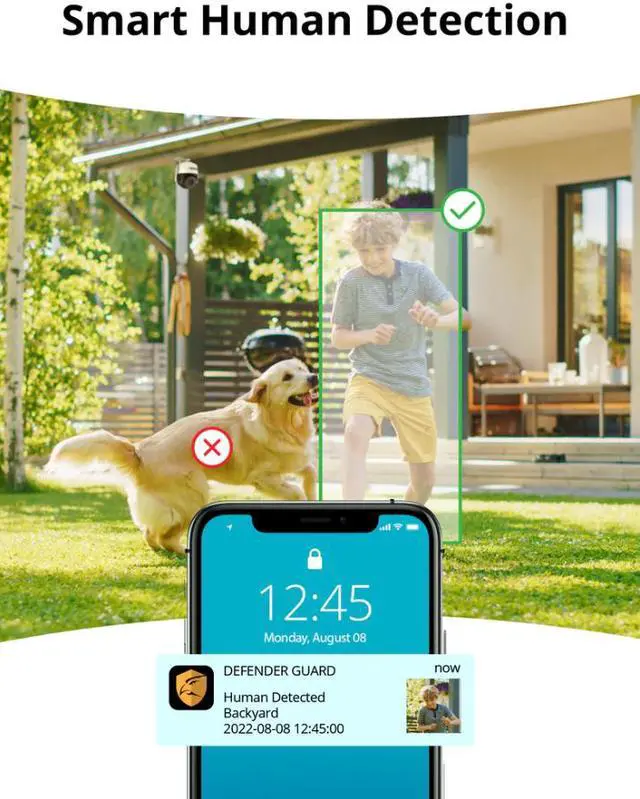 Alt view image 6 of 10 - Defender  Guard Pro PTZ 2K QHD WiFi Plug-In Power Security Camera, Motion Tracking, Color Night Vision, Human Detection, Audio, 2-way Talk (3-Pack)