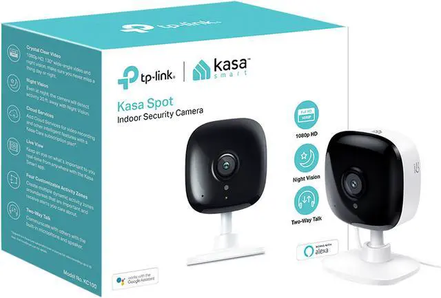Alt view image 4 of 4 - Kasa KC100 by TP-Link, 1080P HD Smart Wi-Fi Security Camera with Night Vision, Motion Detection, Remote Monitor, Works with Google Assistant and Alexa