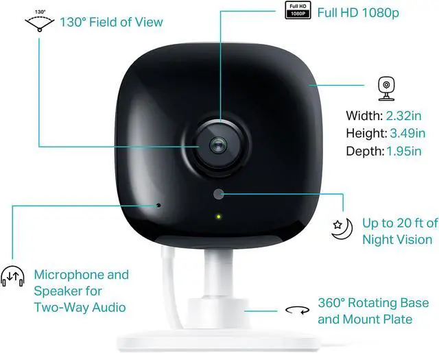Alt view image 3 of 4 - Kasa KC100 by TP-Link, 1080P HD Smart Wi-Fi Security Camera with Night Vision, Motion Detection, Remote Monitor, Works with Google Assistant and Alexa