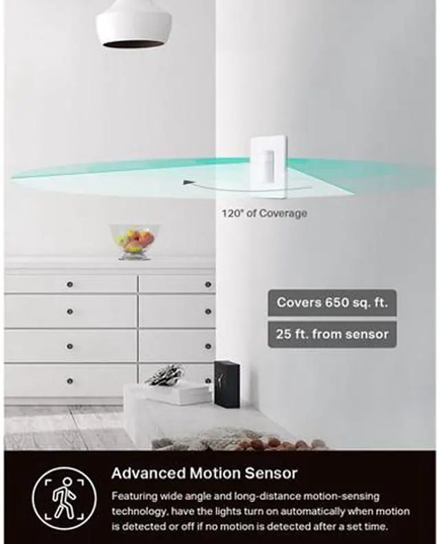 Alt view image 3 of 6 - Kasa Smart Motion Sensor Switch, Dimmer Light Switch, Single Pole, Needs Neutral Wire, 2.4GHz Wi-Fi, Compatible with Alexa & Google Assistant, UL Certified, No Hub Required (ES20M) White 1-Pack