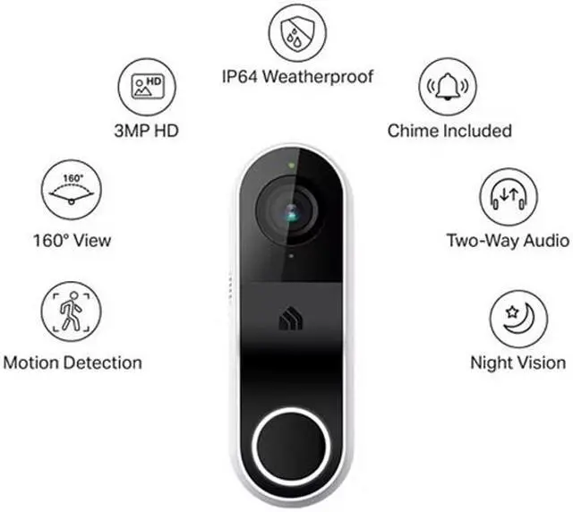 Alt view image 2 of 6 - Kasa Smart Video Doorbell Camera Wired with Chime, 3MP 2K Resolution, Person Detection, 2-Way Audio, Real-Time Notification, Cloud & SD Card Storage, Alexa & Google Assistant Compatible (KD110)