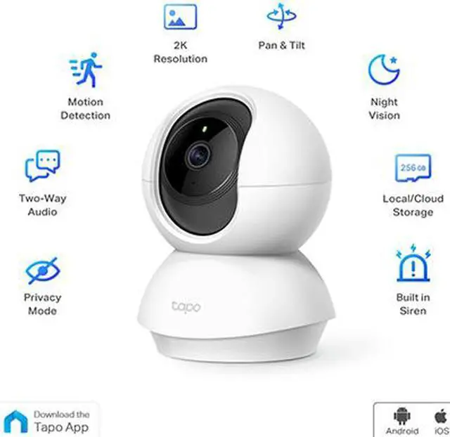 Alt view image 2 of 7 - TP-Link Tapo 2K Pan/Tilt Security Camera for Baby Monitor, Dog Camera w/ Motion Detection, 2-Way Audio, Siren, Night Vision, Cloud & SD Card Storage, Works with Alexa & Google Home, 2-Pack (C210P2)