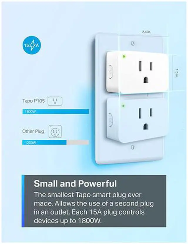 Alt view image 2 of 5 - TP-Link Tapo Smart Plug Mini 15A, Smart Home Wi-Fi Plug, Super Easy Setup, Compatible with Alexa & Google Home, No Hub Required, UL Certified, 2.4G WiFi Only, White, Tapo P105(4-Pack)